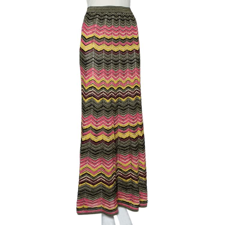 Pre Owned M Missoni Multicolor Zig Zag Patterned Lurex Knit Maxi Skirt S