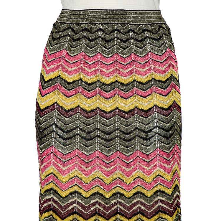 Pre Owned M Missoni Multicolor Zig Zag Patterned Lurex Knit Maxi Skirt S