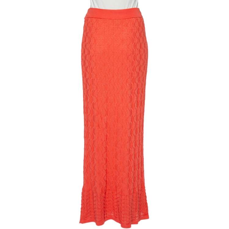 Pre Owned M Missoni Orange Patterned Knit Maxi Skirt M