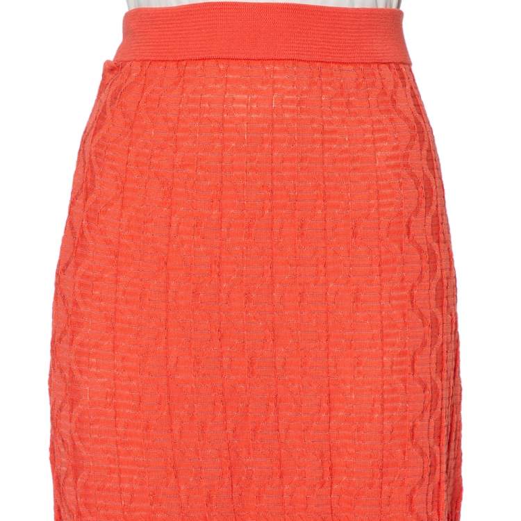 Pre Owned M Missoni Orange Patterned Knit Maxi Skirt M