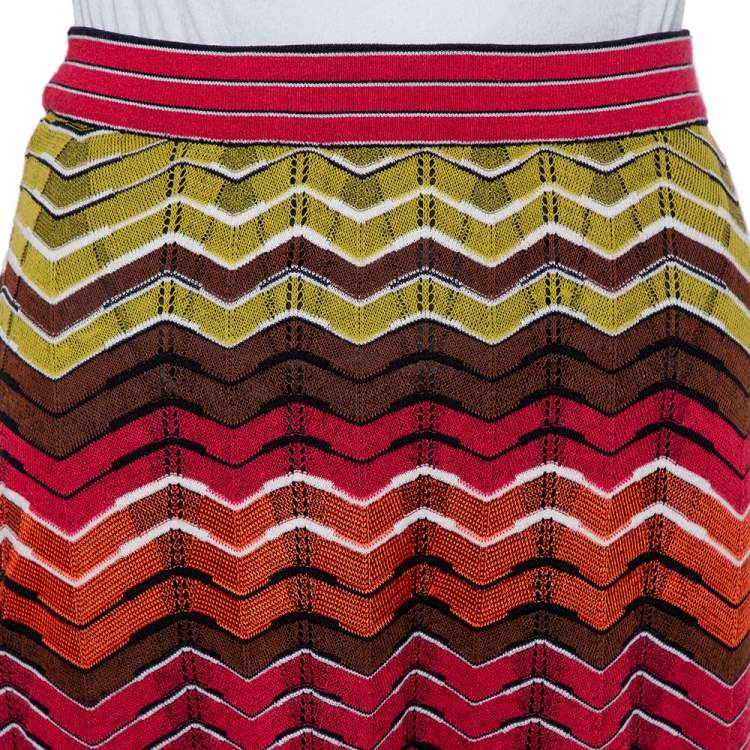 Pre Owned M Missoni Multicolor Chevron Pattern Knit Maxi Skirt S