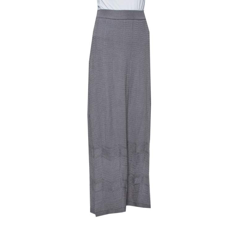 Pre Owned M Missoni Grey Patterned Knit Maxi Skirt S