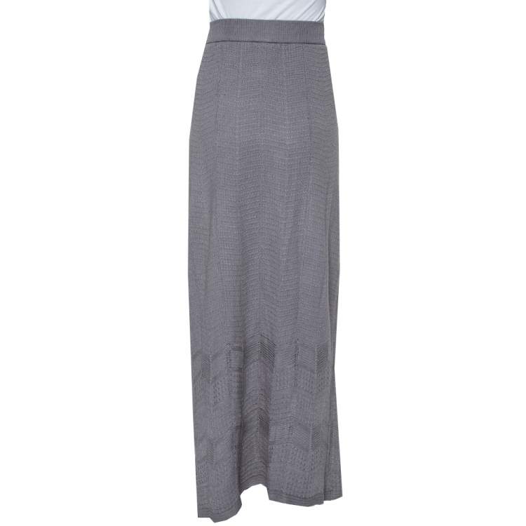 Pre Owned M Missoni Grey Patterned Knit Maxi Skirt S