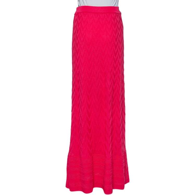 Pre Owned M Missoni Pink Chevron Pattern Knit Maxi Skirt M