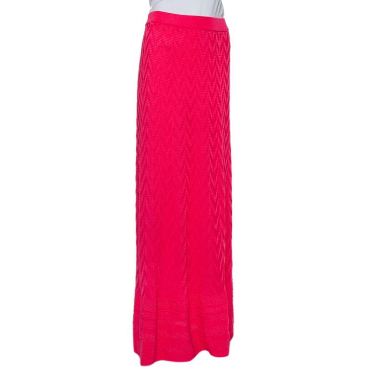 Pre Owned M Missoni Pink Chevron Pattern Knit Maxi Skirt M