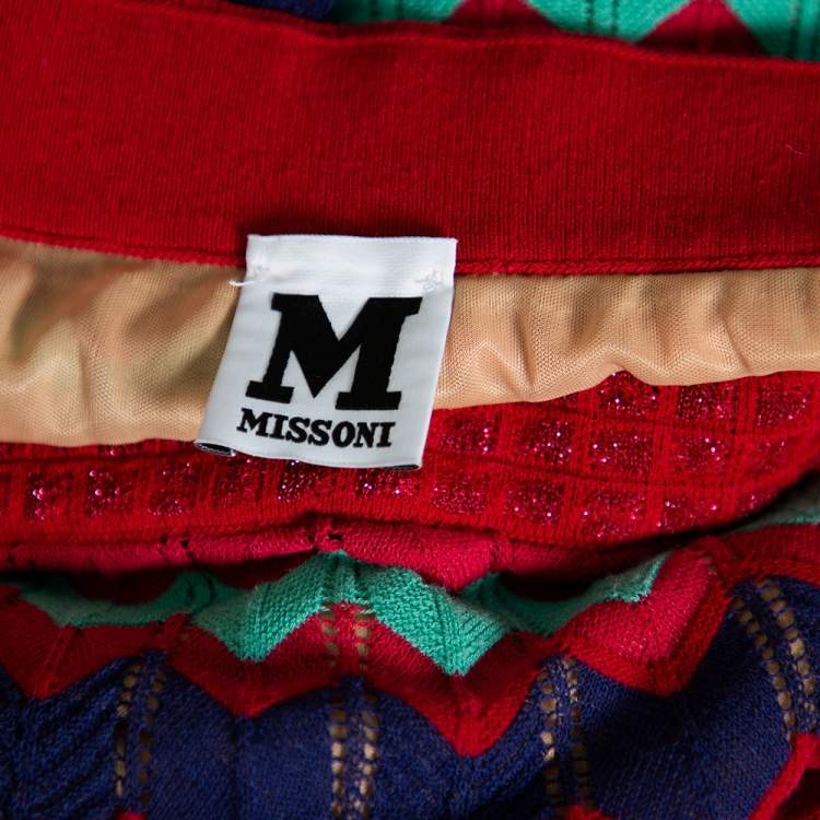 Pre Owned M Missoni Multicolor Zig Zag Pattern Knit Maxi Skirt L