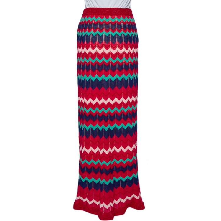 Pre Owned M Missoni Multicolor Zig Zag Pattern Knit Maxi Skirt L