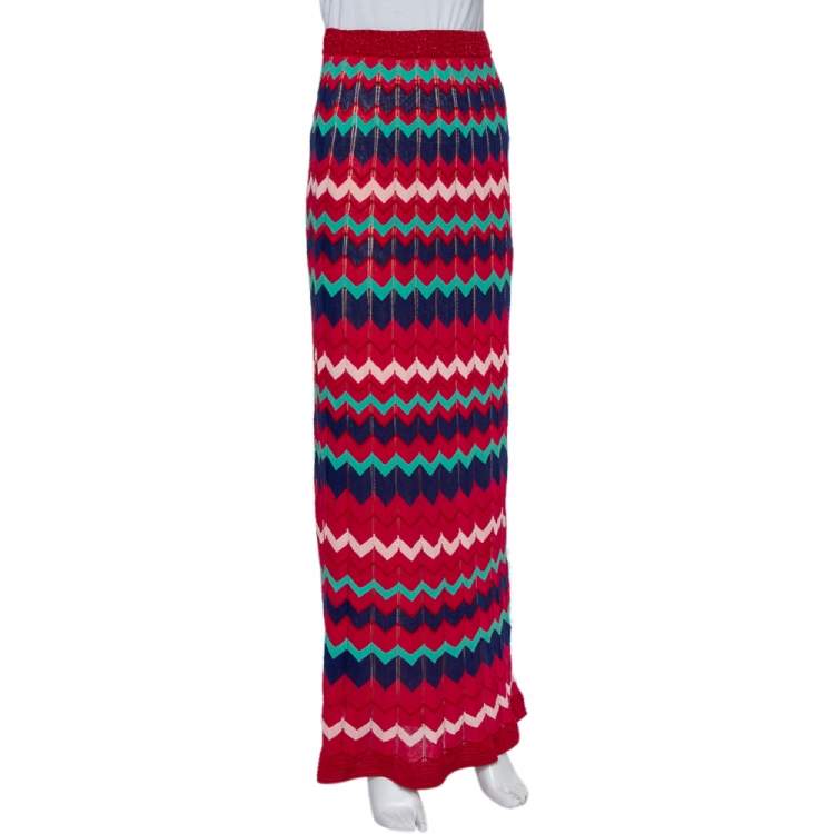 Pre Owned M Missoni Multicolor Zig Zag Pattern Knit Maxi Skirt L