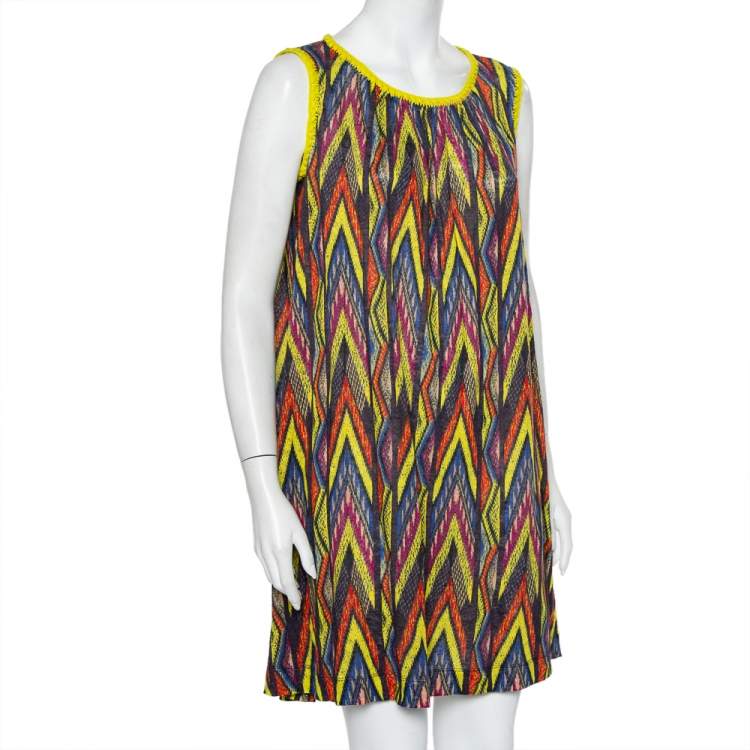 Pre Owned M Missoni Multicolor Printed Linen Sleeveless Oversized Shift Dress S
