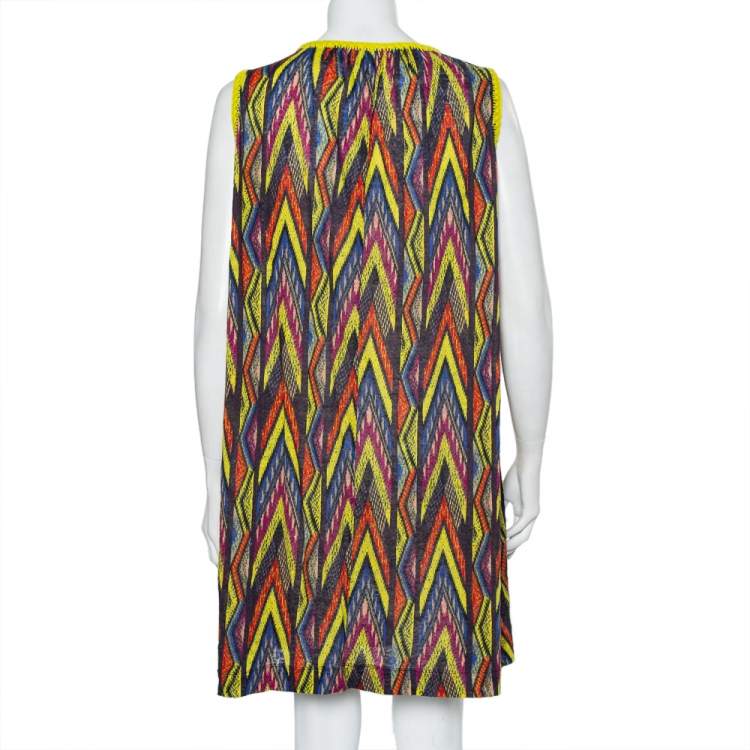 Pre Owned M Missoni Multicolor Printed Linen Sleeveless Oversized Shift Dress S