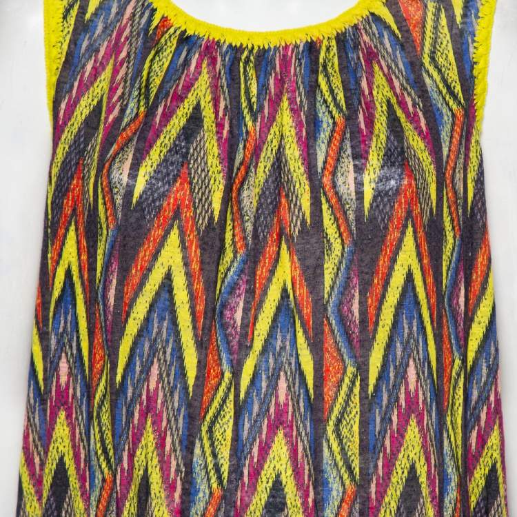 Pre Owned M Missoni Multicolor Printed Linen Sleeveless Oversized Shift Dress S