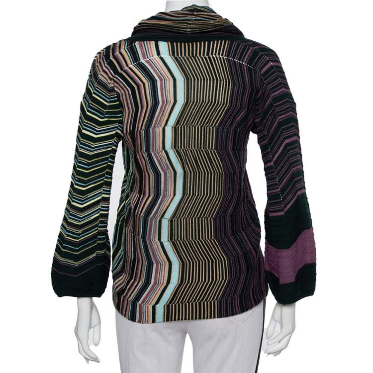 Pre Owned M Missoni Multicolor Patterned Knit Cowl Neck Sweater M