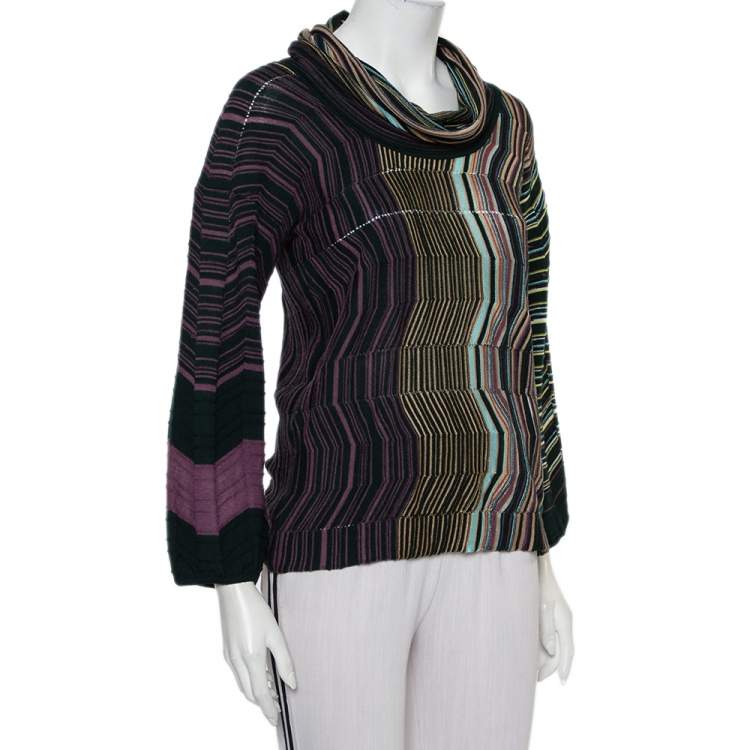 Pre Owned M Missoni Multicolor Patterned Knit Cowl Neck Sweater M