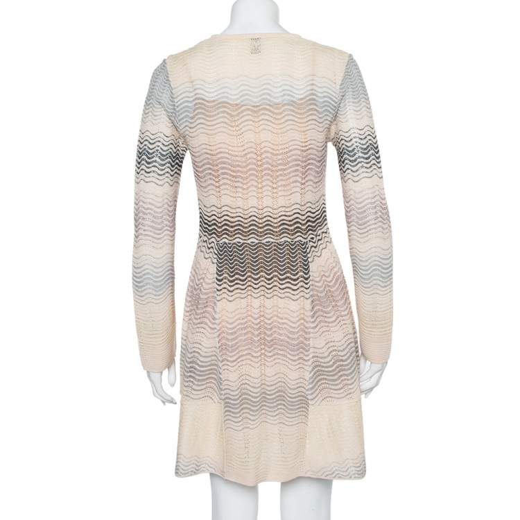 مملوكة مسبقًا M Missoni Beige Patterned Knit Paneled Mini Dress L