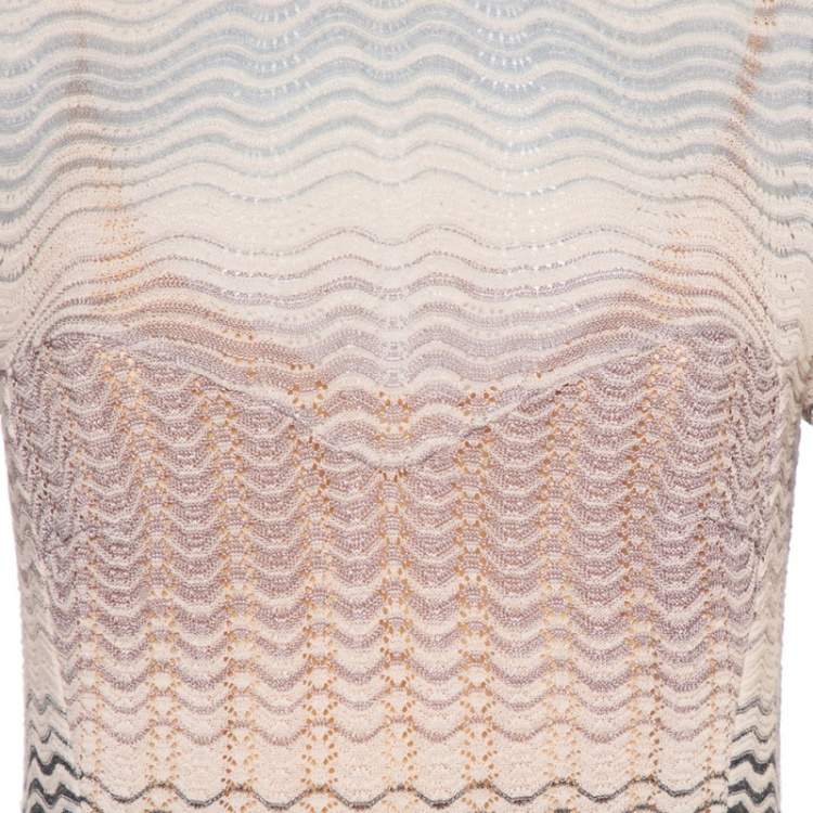 مملوكة مسبقًا M Missoni Beige Patterned Knit Paneled Mini Dress L