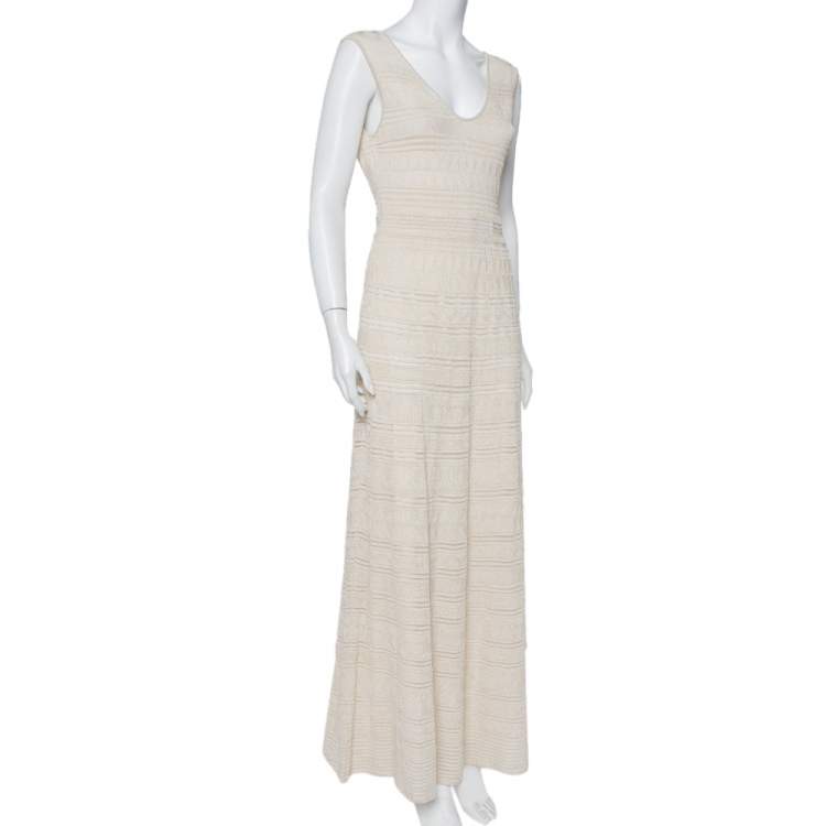 Pre Owned M Missoni Beige Lurex Knit Sleeveless Maxi Dress M
