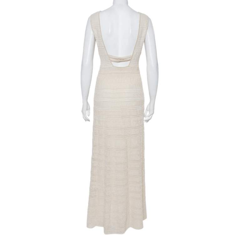Pre Owned M Missoni Beige Lurex Knit Sleeveless Maxi Dress M