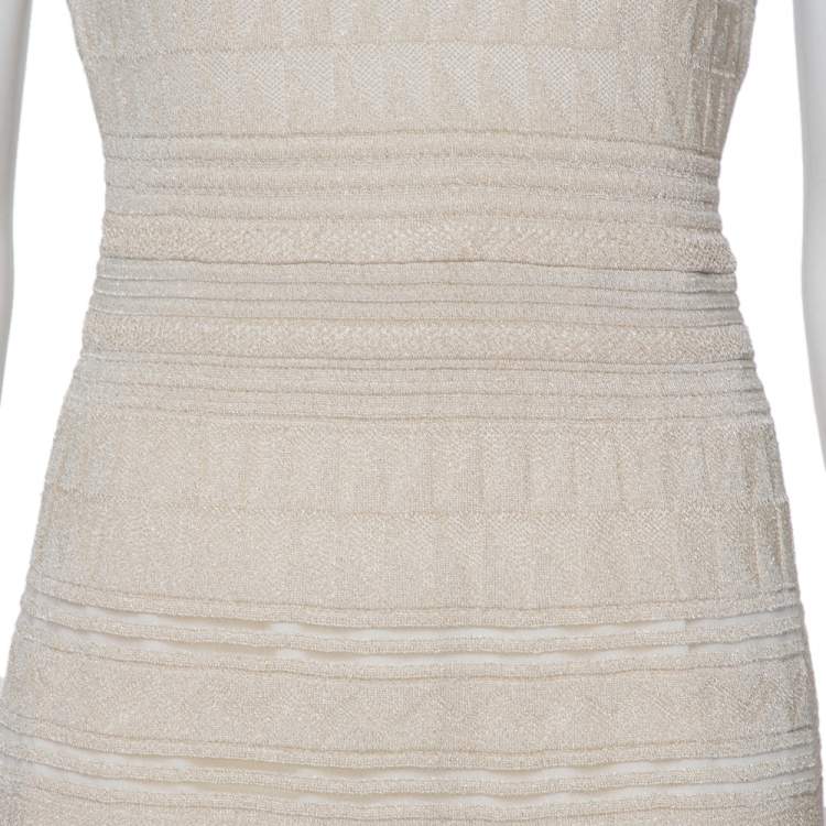 Pre Owned M Missoni Beige Lurex Knit Sleeveless Maxi Dress M