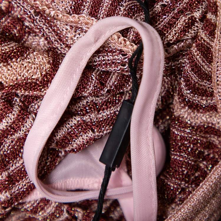 Pre Owned M Missoni Pink Patterned Lurex Knit Mini Dress M
