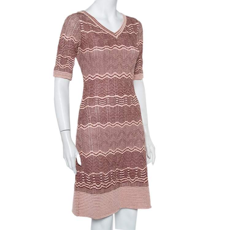 Pre Owned M Missoni Pink Patterned Lurex Knit Mini Dress M