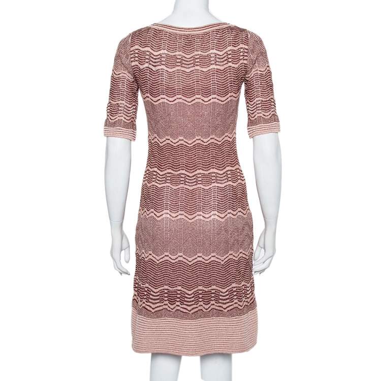 Pre Owned M Missoni Pink Patterned Lurex Knit Mini Dress M