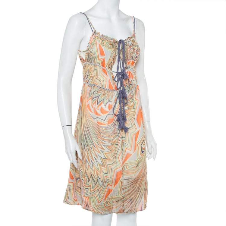 Pre Owned M Missoni Multicolor Printed Silk Sleeveless Tie Detail Midi Dress S