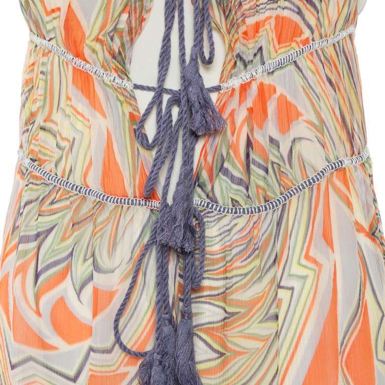 Pre Owned M Missoni Multicolor Printed Silk Sleeveless Tie Detail Midi Dress S