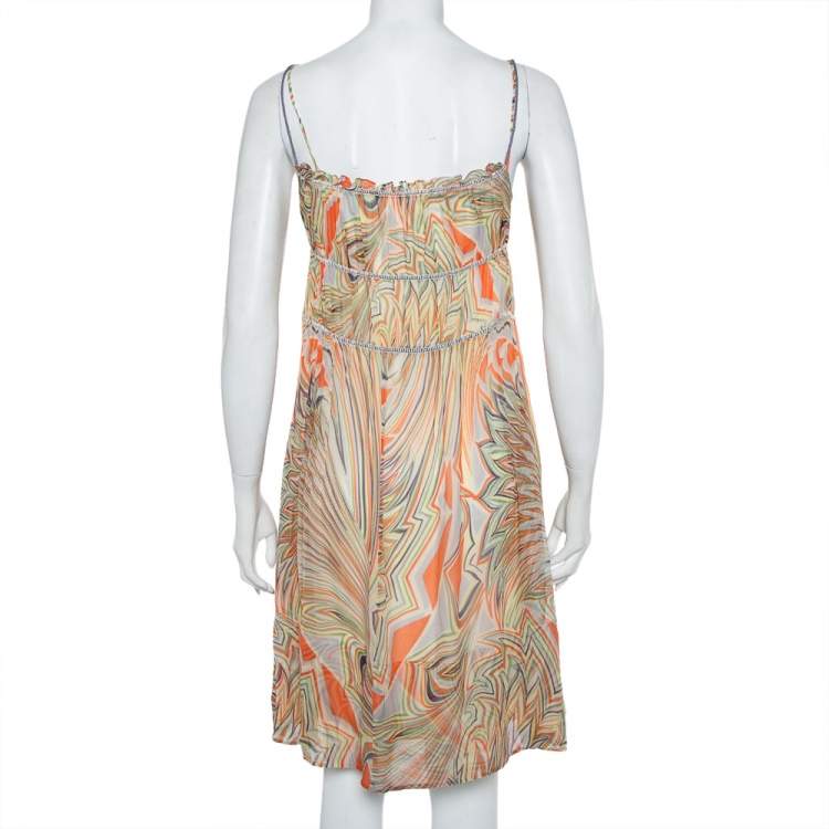 Pre Owned M Missoni Multicolor Printed Silk Sleeveless Tie Detail Midi Dress S