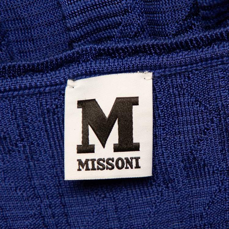 Pre Owned M Missoni Blue Patterned Knit Scoop Neck Skater Dress S