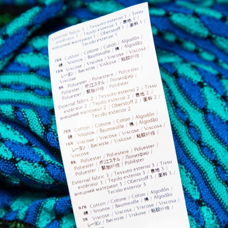 Pre Owned M Missoni Blue and Green Patterned Knit Belted Tunic Dress S 