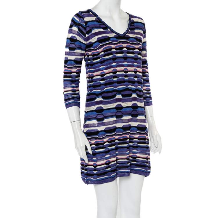 Pre Owned M Missoni Purple Patterned Knit Mini Dress M