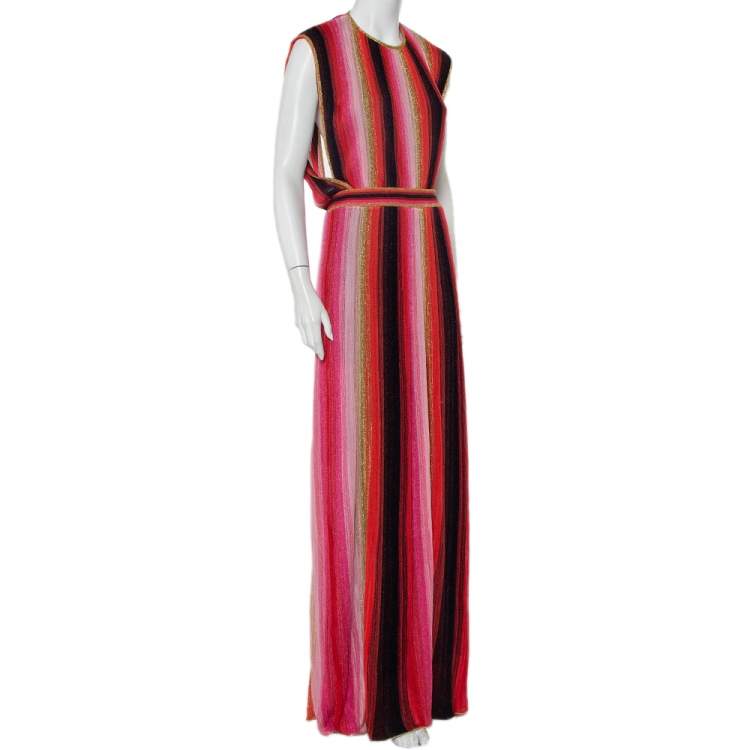 Pre Owned M Missoni Multicolor Striped Lurex Knit Maxi Dress L