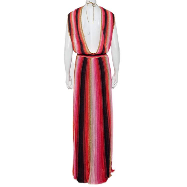 Pre Owned M Missoni Multicolor Striped Lurex Knit Maxi Dress L