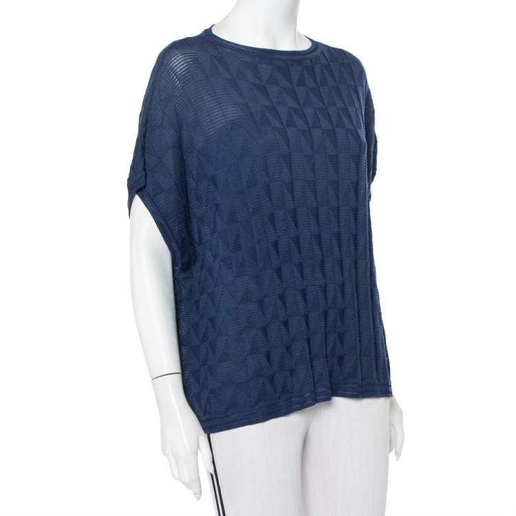 Pre Owned M Missoni Navy Blue Patterned Wool Oversized Boxy Top S