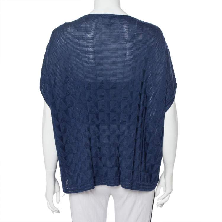 Pre Owned M Missoni Navy Blue Patterned Wool Oversized Boxy Top S