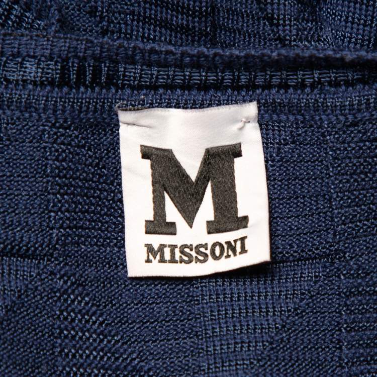 Pre Owned M Missoni Navy Blue Patterned Wool Oversized Boxy Top S
