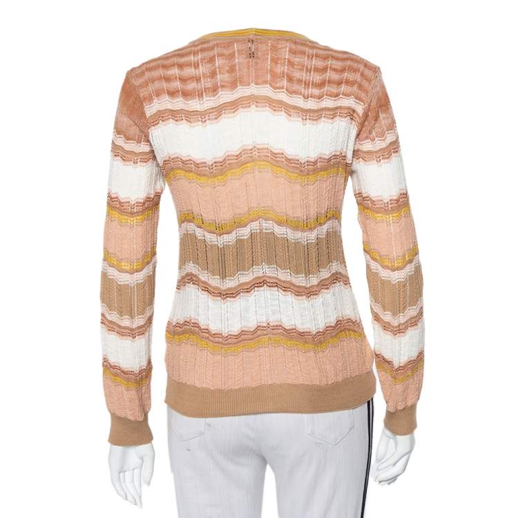 Pre Owned M Missoni Beige Patterned Knit Button Front Cardigan M