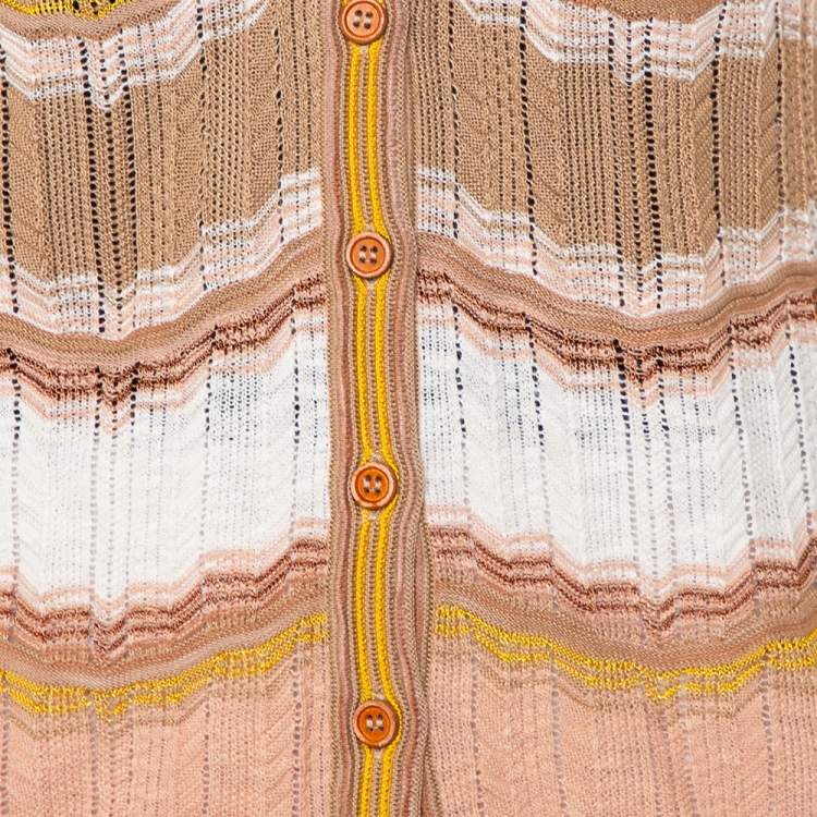 Pre Owned M Missoni Beige Patterned Knit Button Front Cardigan M