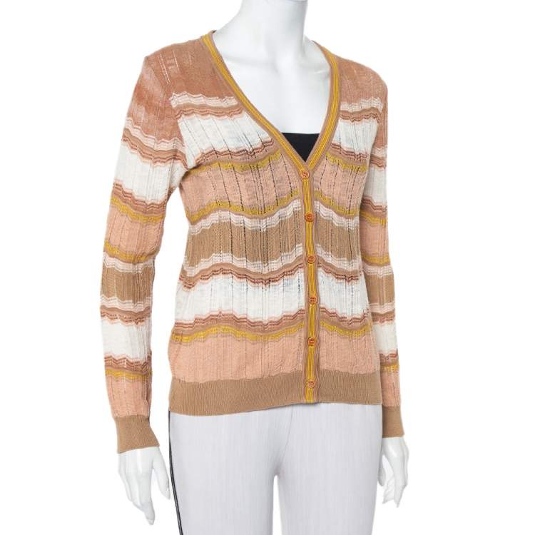 Pre Owned M Missoni Beige Patterned Knit Button Front Cardigan M
