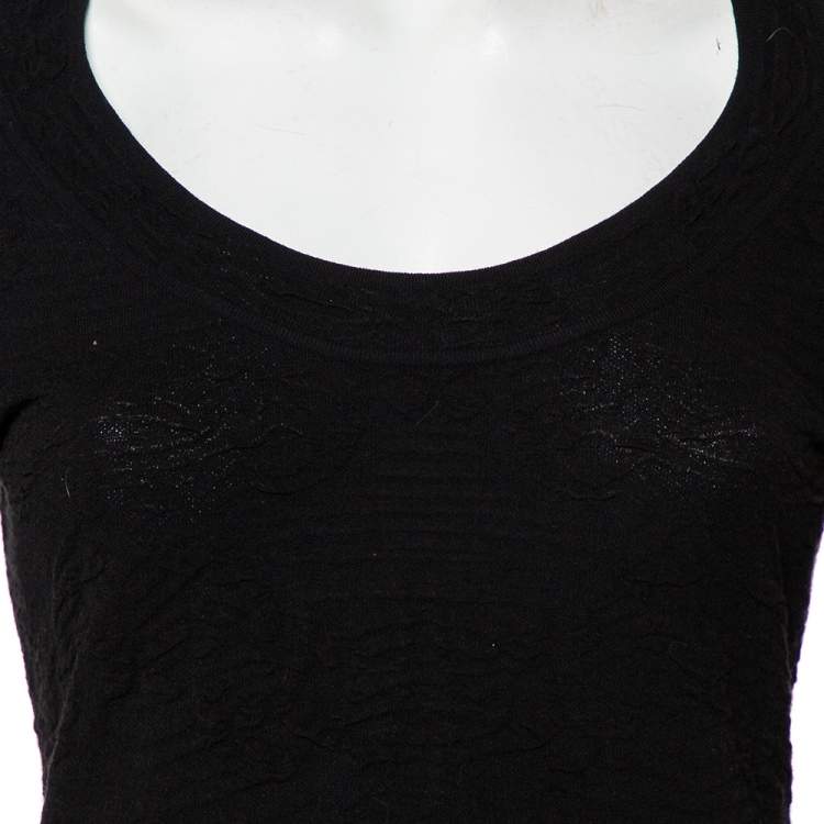Pre Owned M Missoni Black Floral Jacquard Knit Cutout Detail Top M
