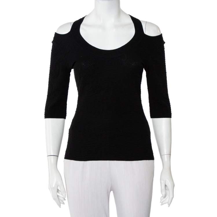 Pre Owned M Missoni Black Floral Jacquard Knit Cutout Detail Top M