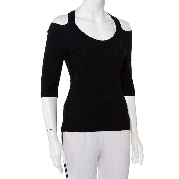 Pre Owned M Missoni Black Floral Jacquard Knit Cutout Detail Top M