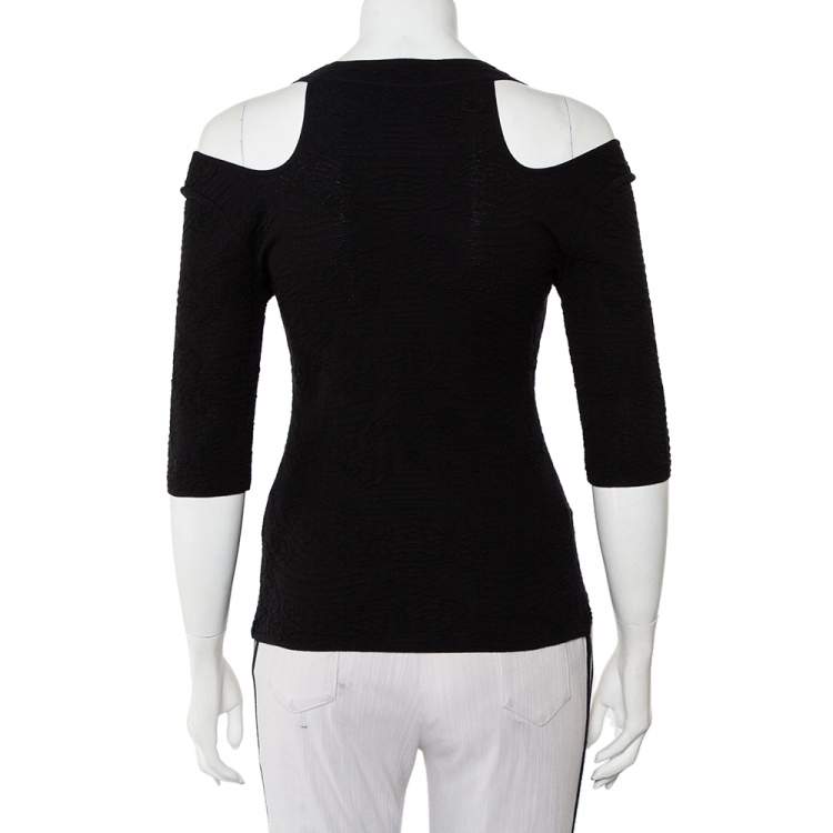 Pre Owned M Missoni Black Floral Jacquard Knit Cutout Detail Top M