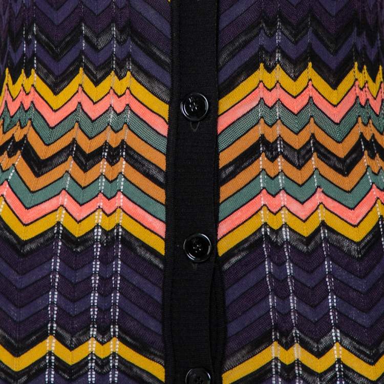 Pre Owned M Missoni Multicolor Chevron Patterned Perforated Knit Long Cardigan S