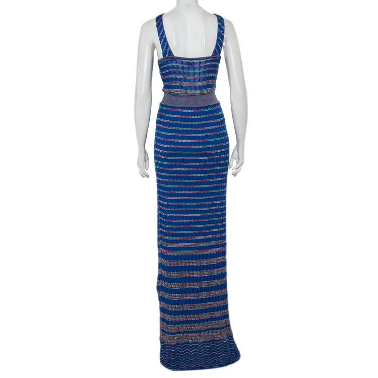 Pre Owned M Missoni Blue Patterned Knit Twist Neck Detail Maxi Dress S