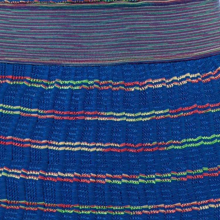 Pre Owned M Missoni Blue Patterned Knit Twist Neck Detail Maxi Dress S