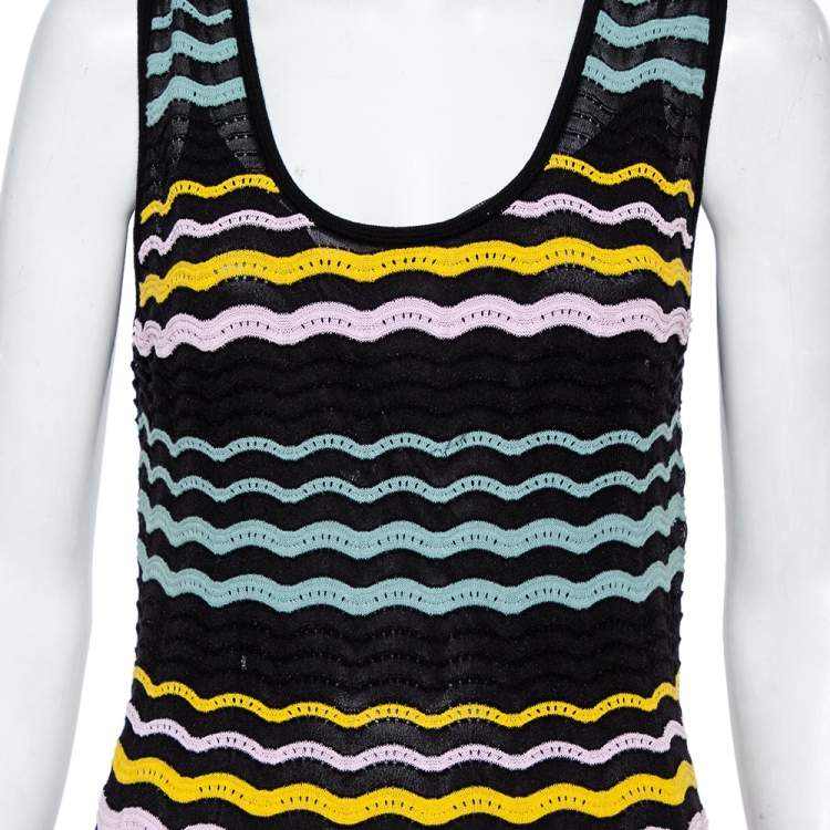 مملوكة مسبقًا M Missoni Multicolor Wave Patterned Knit Sleeveless Mini Dress L