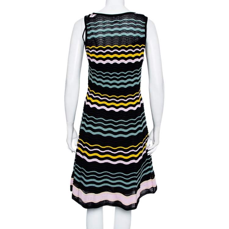 مملوكة مسبقًا M Missoni Multicolor Wave Patterned Knit Sleeveless Mini Dress L