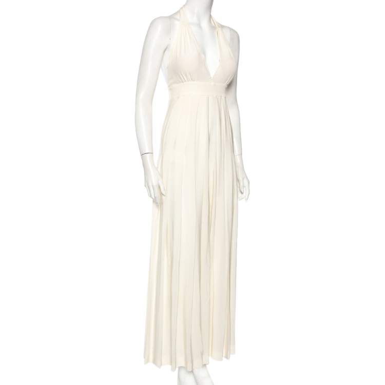 Pre Owned M Missoni Cream Silk Pleated Wide Leg Detail Halterneck Jumpsuit S