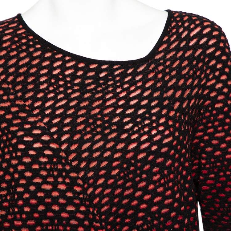 Pre Owned M Missoni Red & Back Jacquard Knit Top L